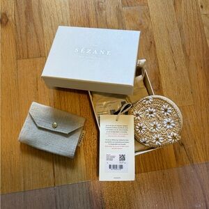 🆕 Sezane 🌼 Yellow Daisy Crochet Pouch with Floral Design w/ Small Fabric Wallet